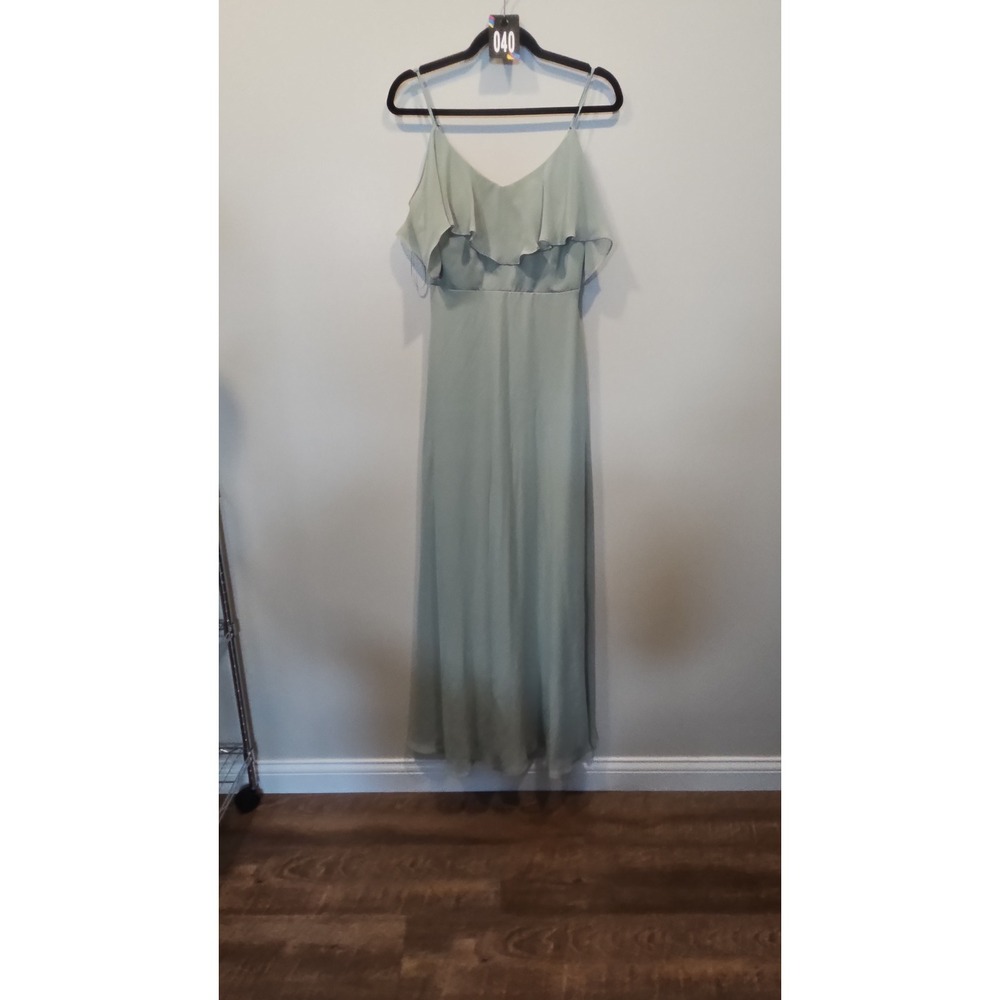 Birdy Grey Sage Green Ruffle V-Neck Maxi Bridesmaid Dress Small Formal Gown